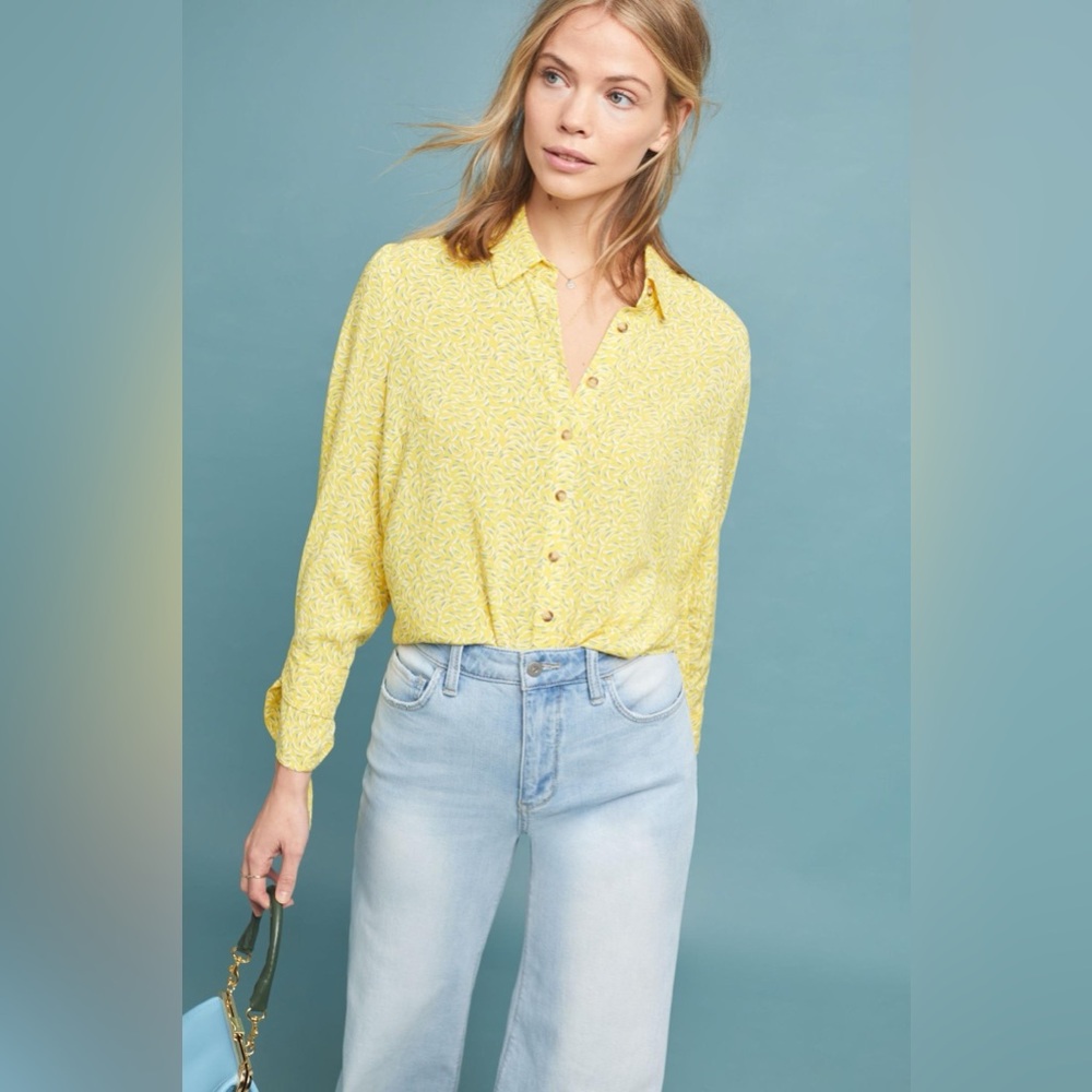 Anthropologie Maeve Blithe Women’s Button-down Blouse Tie Cuff Long Sleeve Sz 0